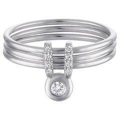 14k White Gold Diamond Move Lucky Rabbit Bunny Three Band Animal Ring Baubou