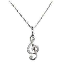 14k White Gold Diamond Music Note Necklace Treble Clef Necklace Musical Jewelry