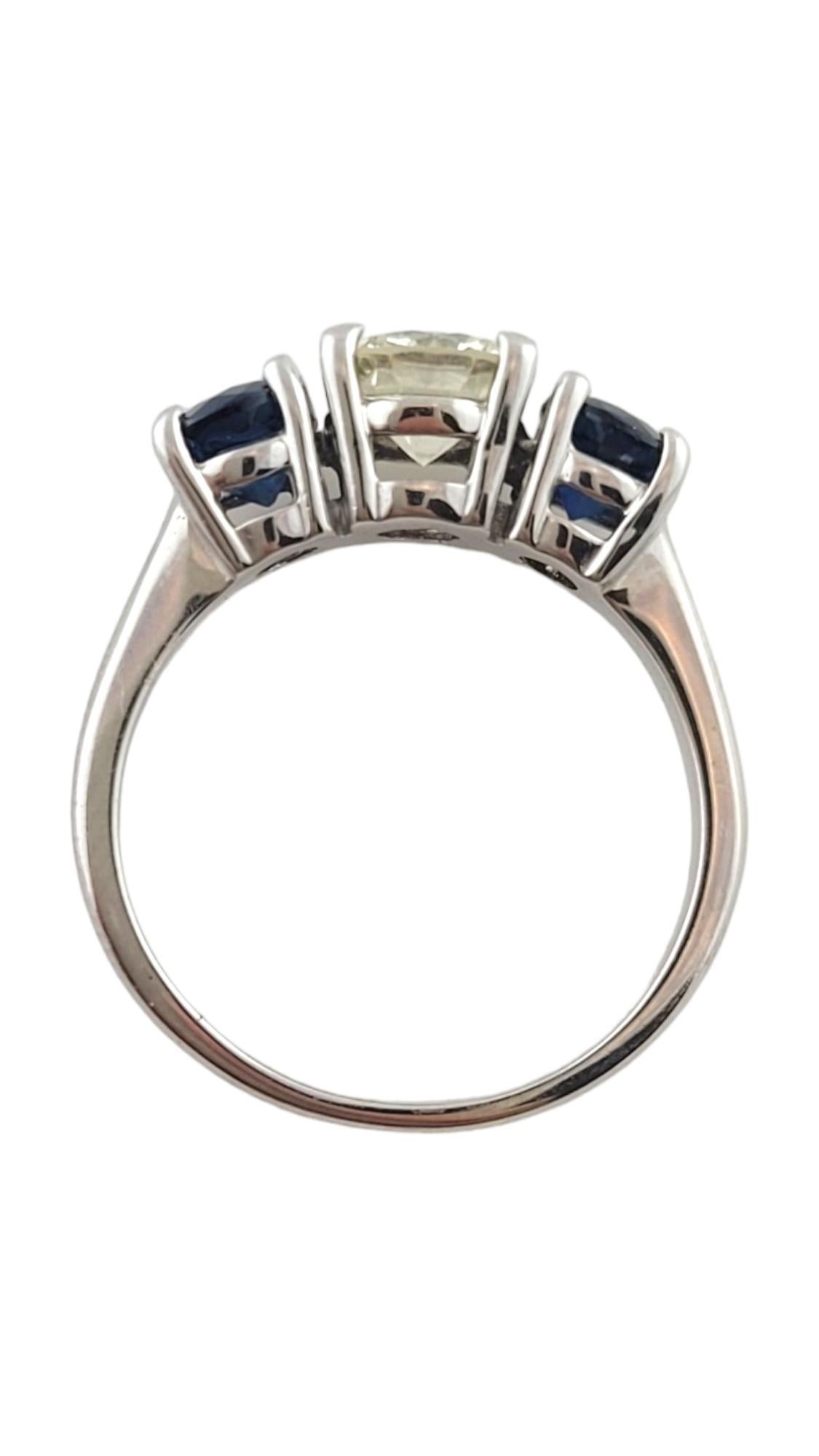 Brilliant Cut 14K White Gold Diamond & Natural Blue Sapphire Engagement Ring #18058 For Sale