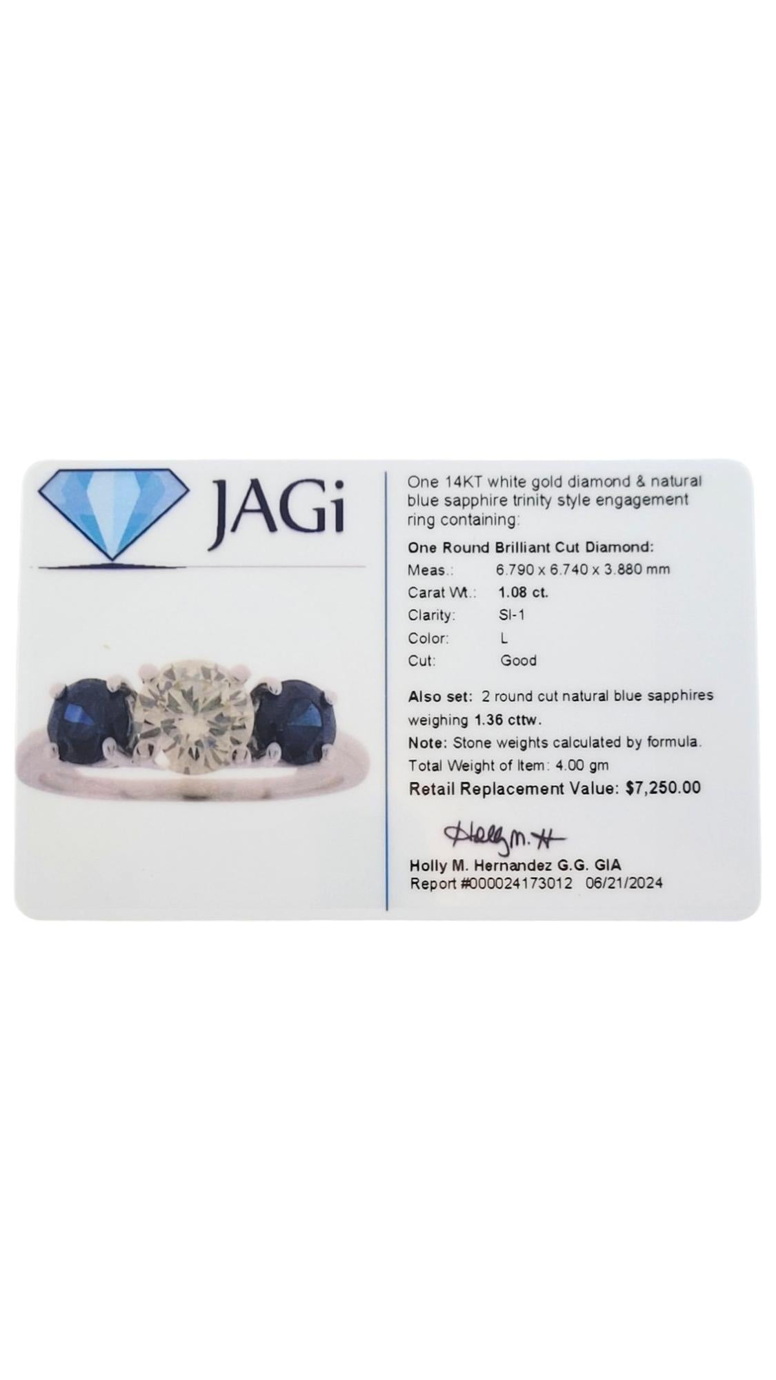 14K White Gold Diamond & Natural Blue Sapphire Engagement Ring #18058 For Sale 3