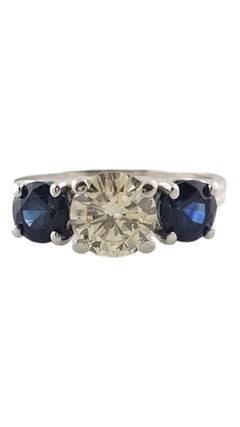 14K White Gold Diamond & Natural Blue Sapphire Engagement Ring #18058