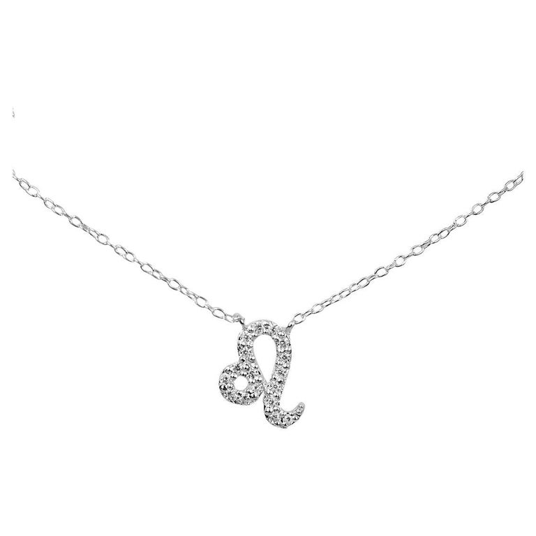 14k White Gold Diamond Necklace Leo Zodiac Sign Birth Sign Necklace For Sale