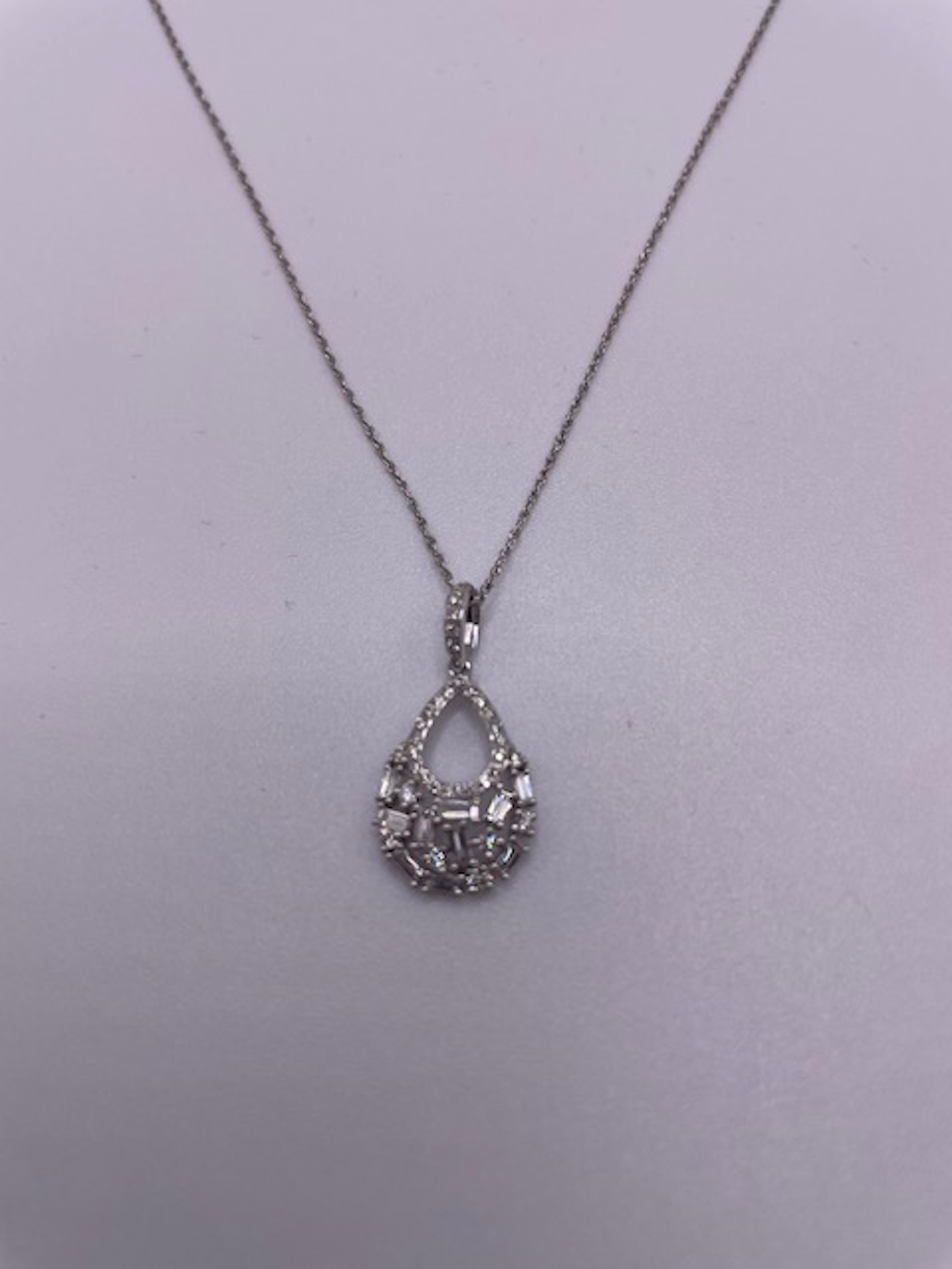 Modern 14k White Gold Diamond Necklace Pendant For Sale