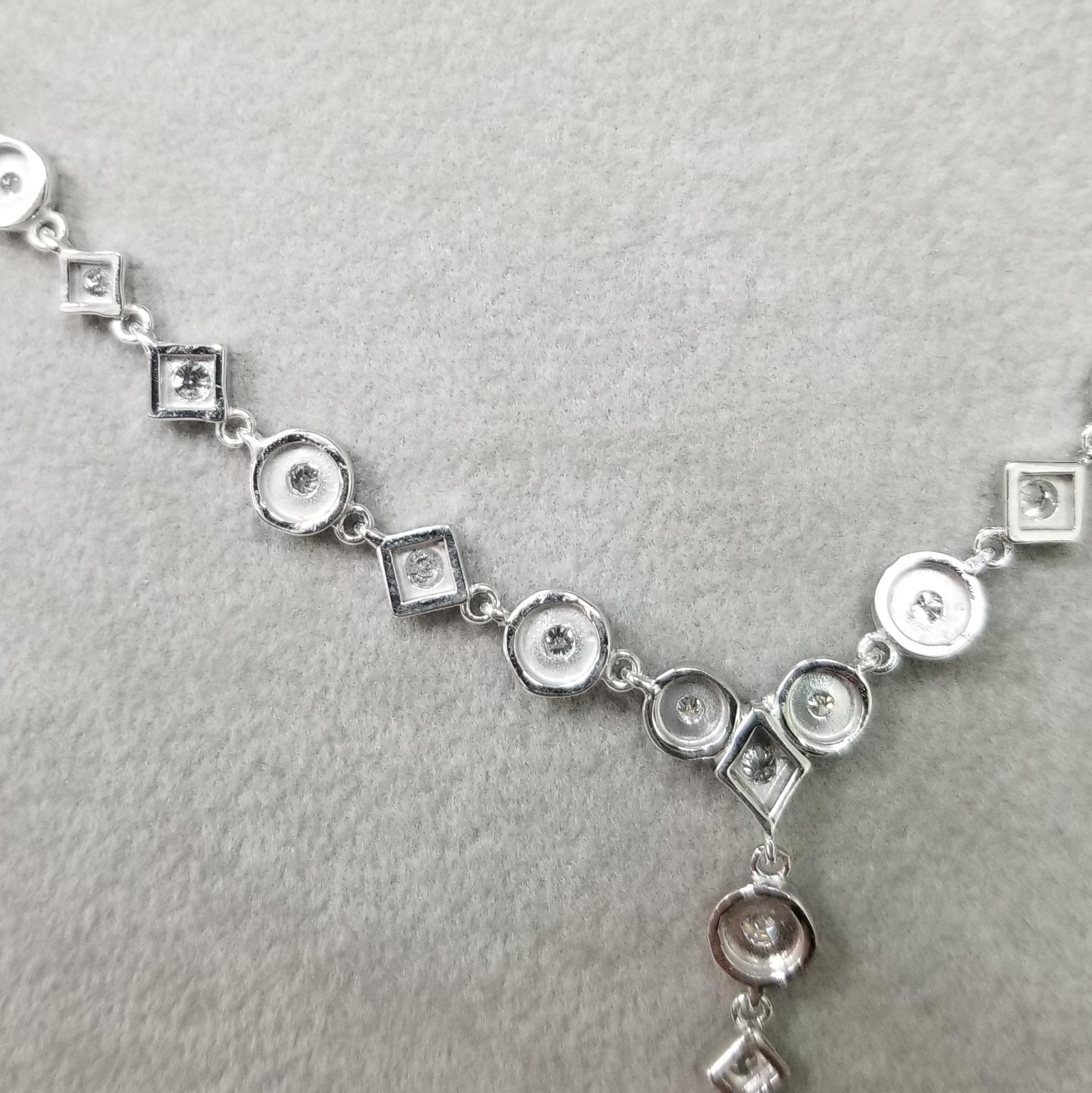 Art Deco 14 Karat White Gold Diamond Necklace with Drop Total Weight 2.51 Carat
