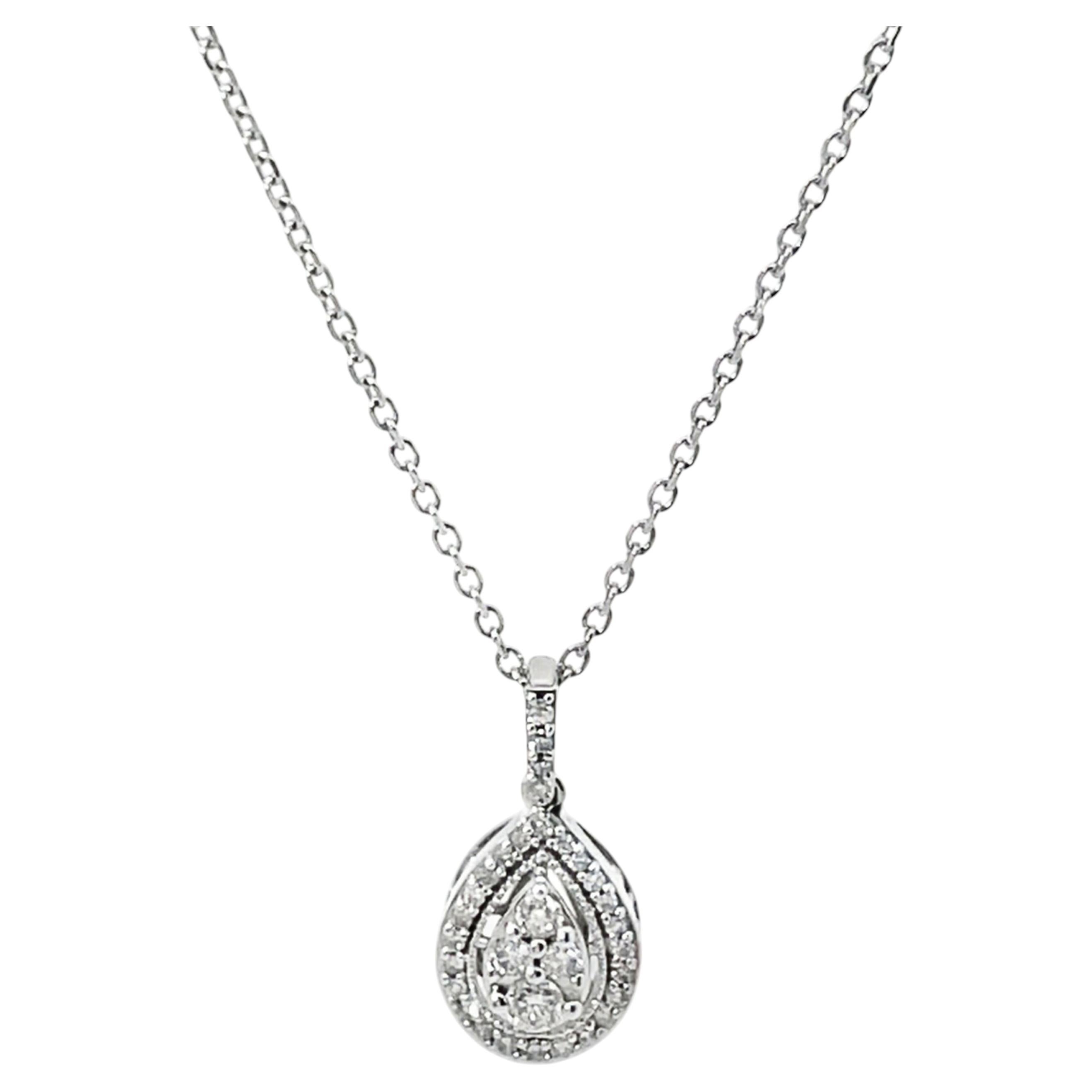 14K White Gold Diamond Necklace with Pear Shaped Pendant 0.25 Carats Total