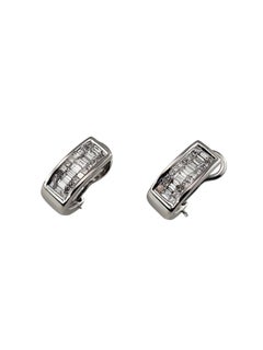 14K White Gold Diamond Omega Back Huggie Earrings #25750