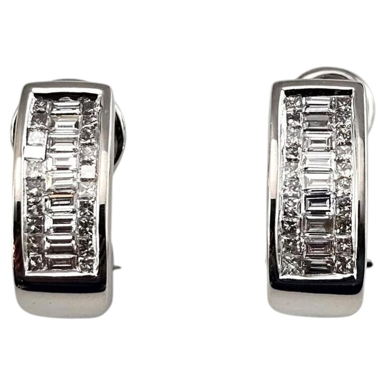 14K White Gold Diamond Omega Back Huggie Earrings #25750