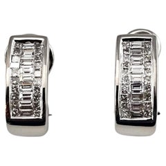 14K White Gold Diamond Omega Back Huggie Earrings #25750
