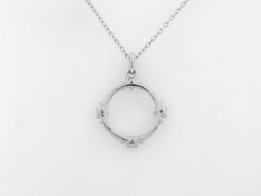 14K White Gold Diamond Open Circle Loop Pendant Necklace