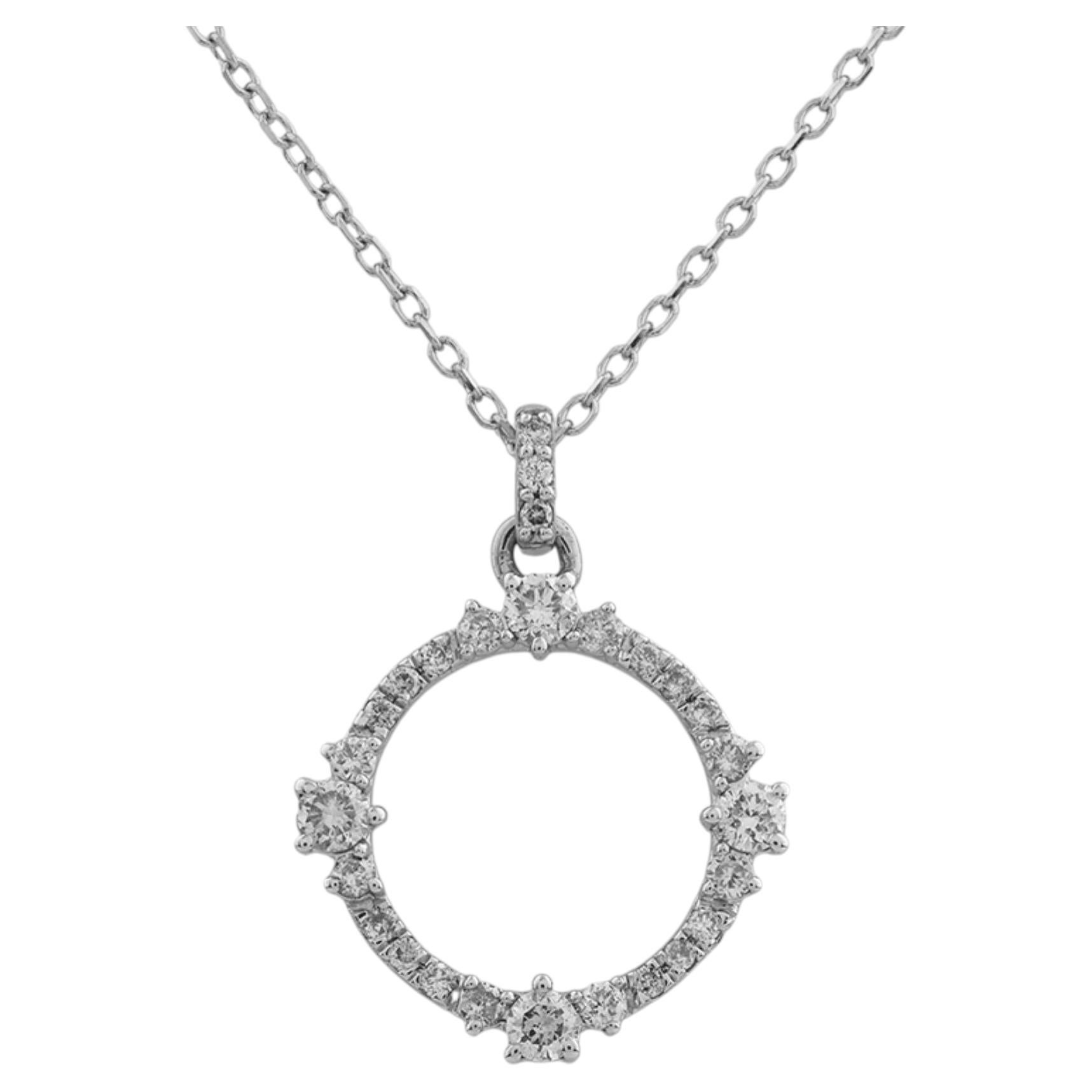 14K White Gold Diamond Open Circle Loop Pendant Necklace