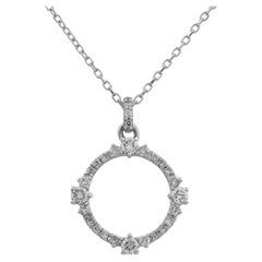 14K White Gold Diamond Open Circle Loop Pendant Necklace