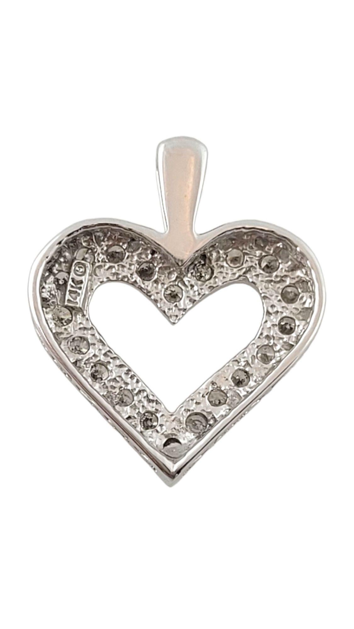 Brilliant Cut 14K White Gold Diamond Open Heart Pendant #15014 For Sale