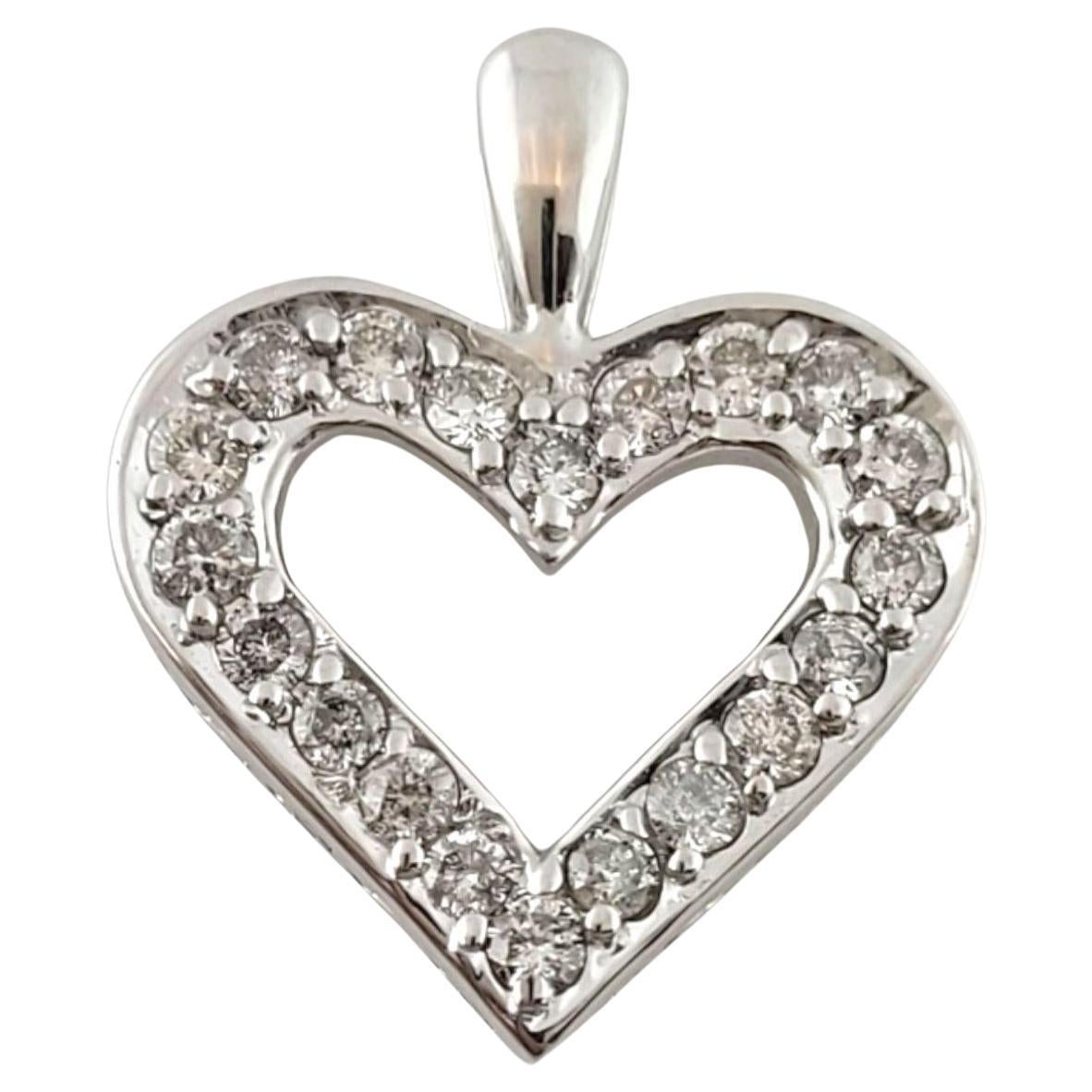 14K White Gold Diamond Open Heart Pendant #15014 For Sale