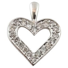 Vintage 14K White Gold Diamond Open Heart Pendant #15014