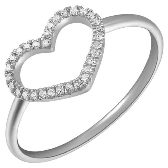14K White Gold Diamond Open Heart Ring for her For Sale