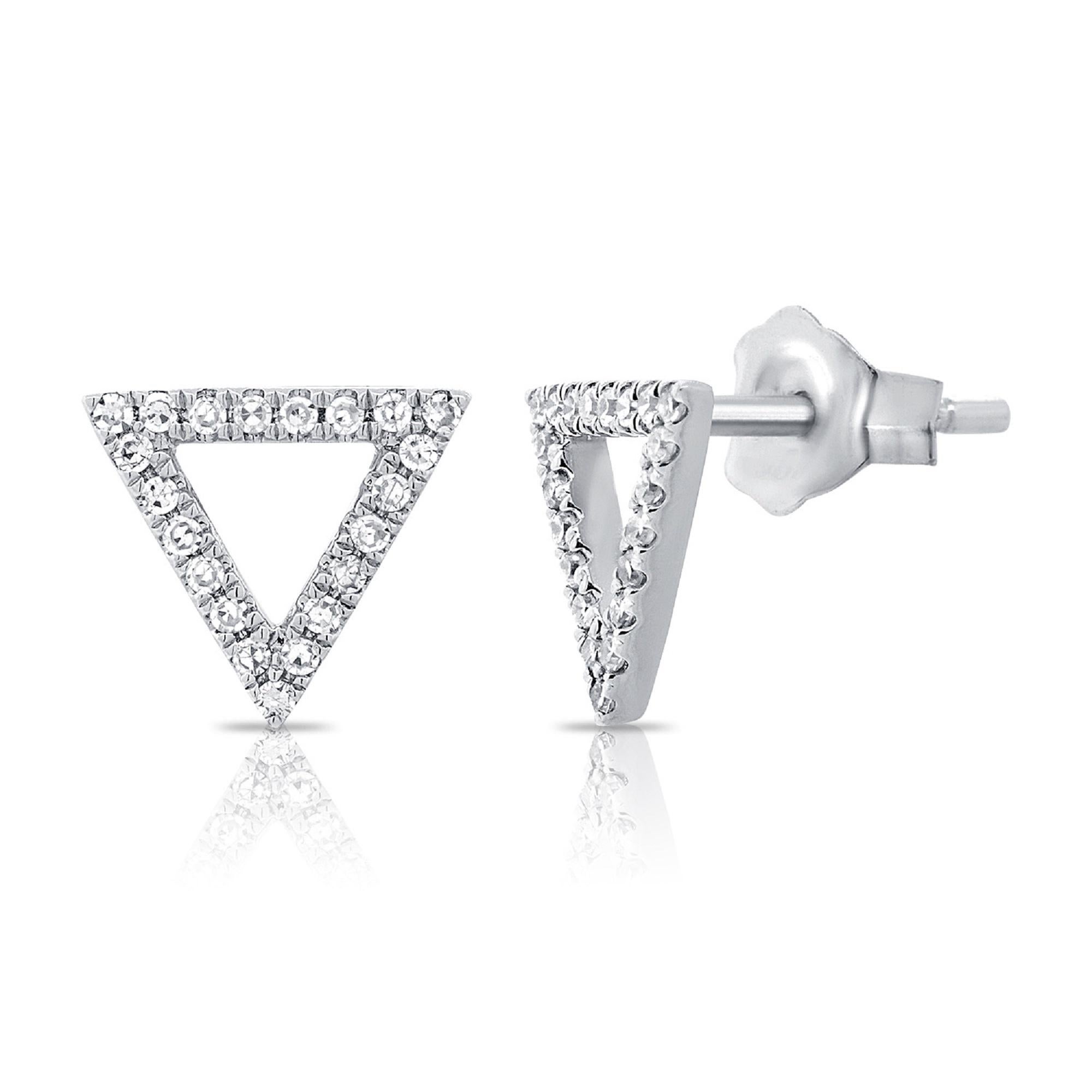 Contemporary 14K White Gold Diamond Open Triangle Stud Earrings for Her For Sale