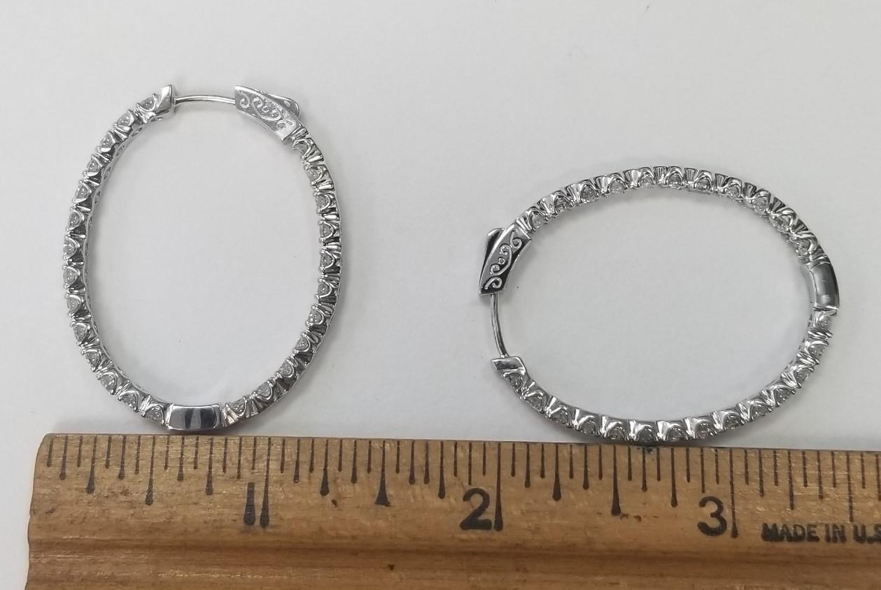 Modern 14k White Gold Diamond  Oval Hoop Earrings with 6.10cts. For Sale