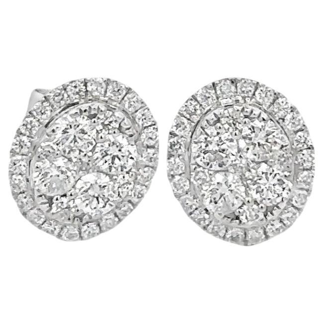 14K White Gold Diamond Oval Studs