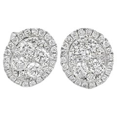 Borchie ovali con diamante in oro bianco 14K