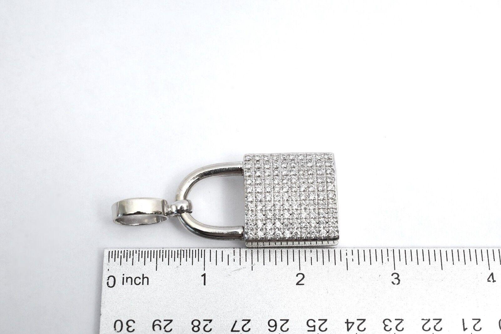 14k White Gold Diamond Padlock Pendant, 31.2g For Sale 3