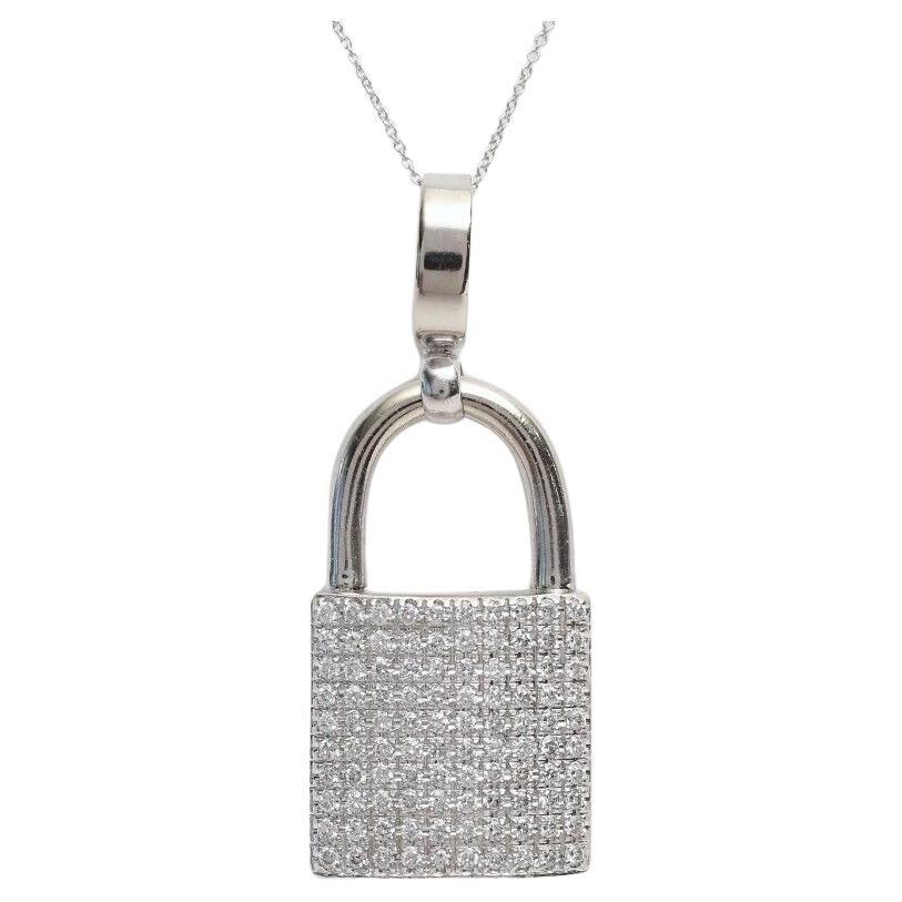 14k White Gold Diamond Padlock Pendant, 31.2g For Sale