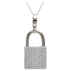 14k White Gold Diamond Padlock Pendant, 31.2g