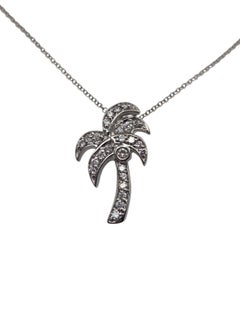 14K White Gold Diamond Palm Tree Pendant Necklace #24636