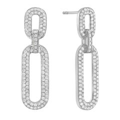 14K White Gold Diamond Paperclip Earrings