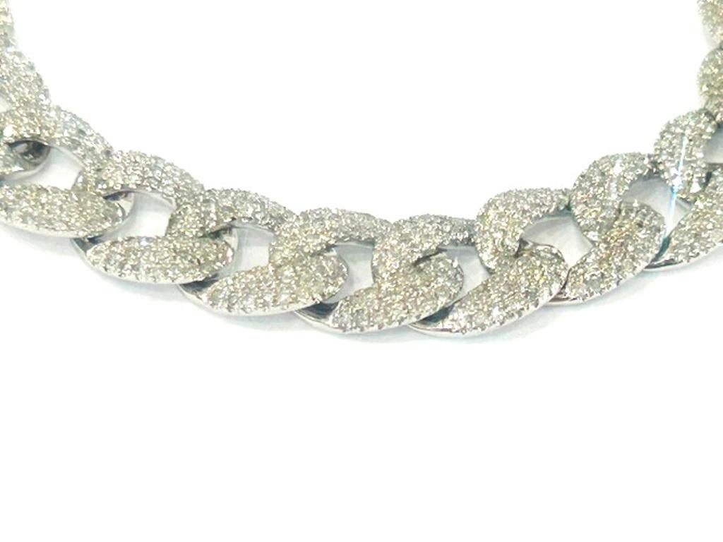 Bracelet à maillons cubains en or blanc 14 carats pavé de diamants 2,99 carats Unisexe en vente