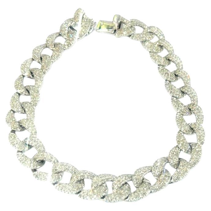 Bracelet à maillons cubains en or blanc 14 carats pavé de diamants 2,99 carats
