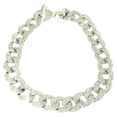 14K White Gold Diamond Pave' Cuban Link Bracelet 2.99 Carats