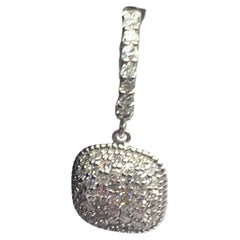 14k White Gold Diamond Pave Dangle Drop Huggy Earrings
