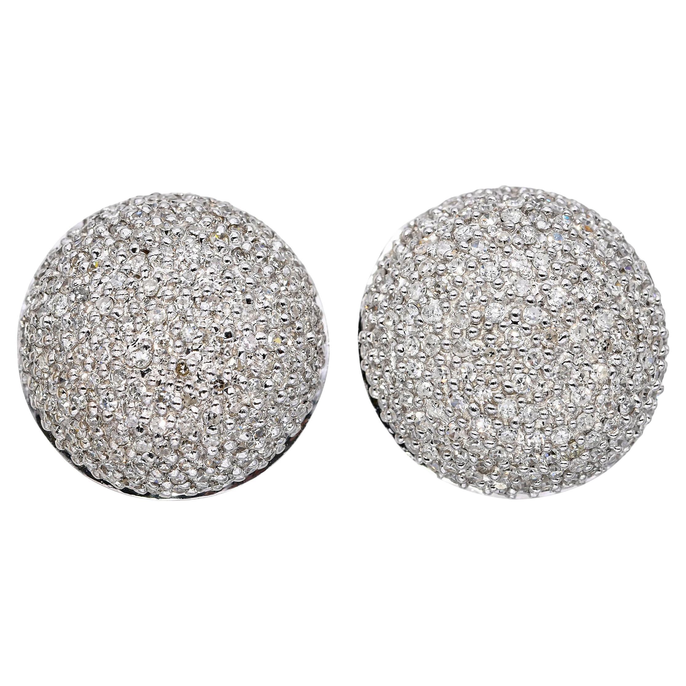 14k White Gold Diamond Pave Dome Earrings