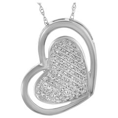 14 Karat White Gold Diamond Pave Double Heart Pendant Necklace