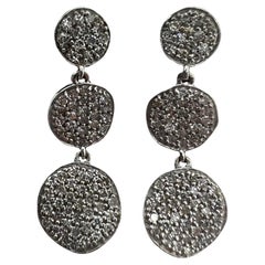 14k White Gold Diamond Pave Drop Dangle Circle Earrings