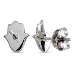 14 Karat White Gold Diamond Pave Hamsa Stud Push Back Earrings
