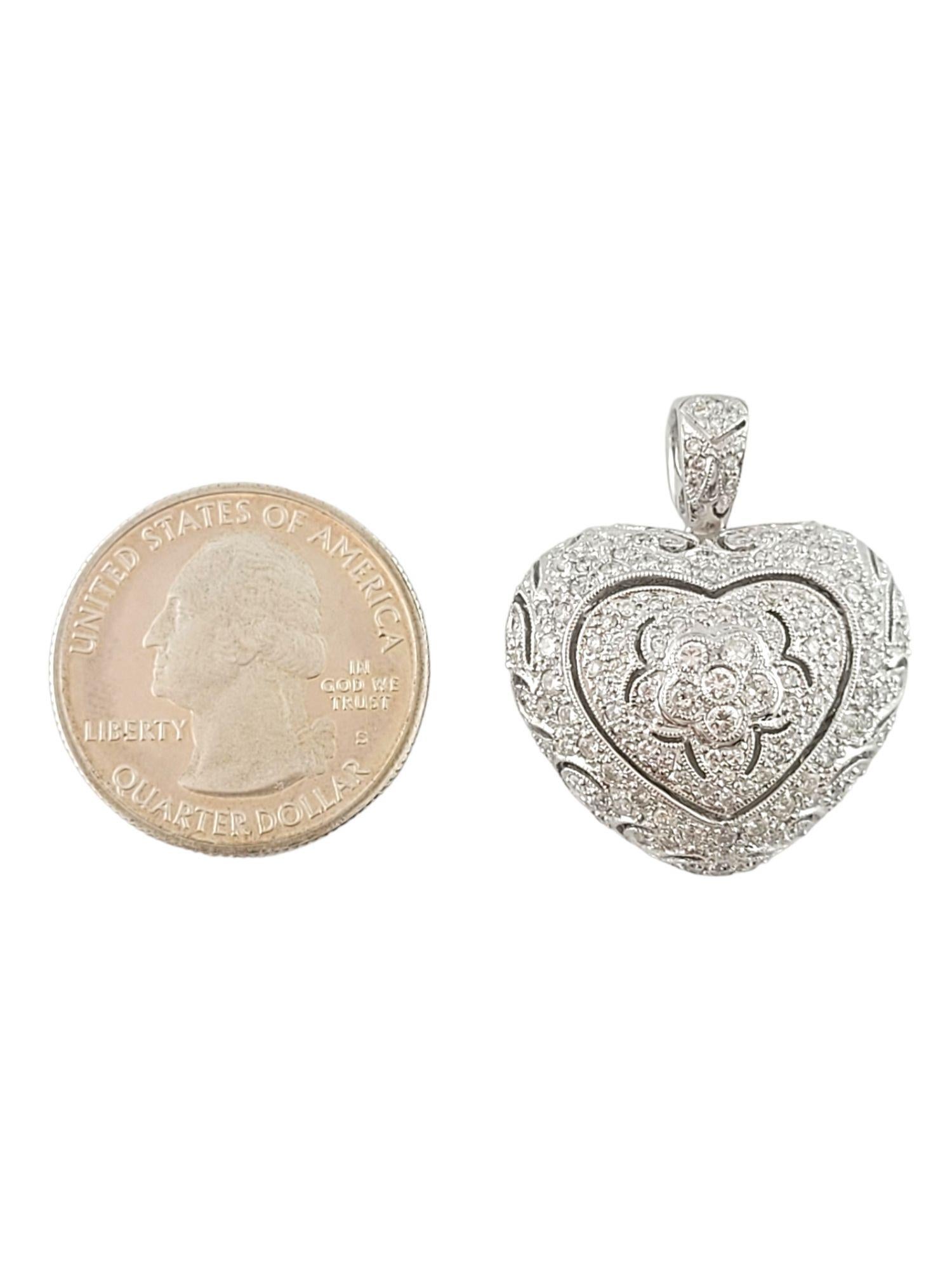Brilliant Cut 14K White Gold Diamond Pave Heart Pendant #14751 For Sale