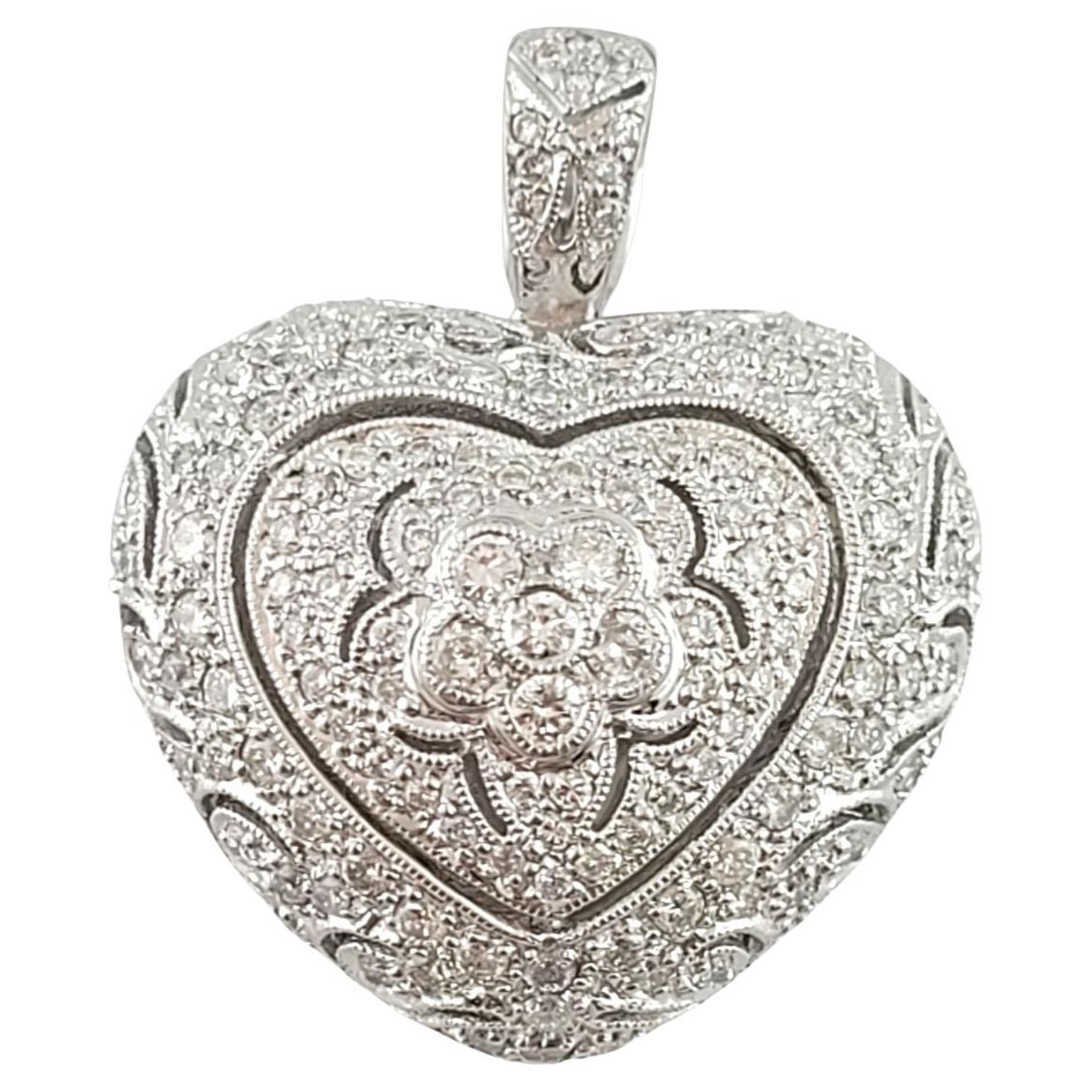 14K White Gold Diamond Pave Heart Pendant #14751 For Sale