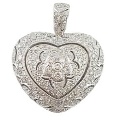 Vintage 14K White Gold Diamond Pave Heart Pendant #14751