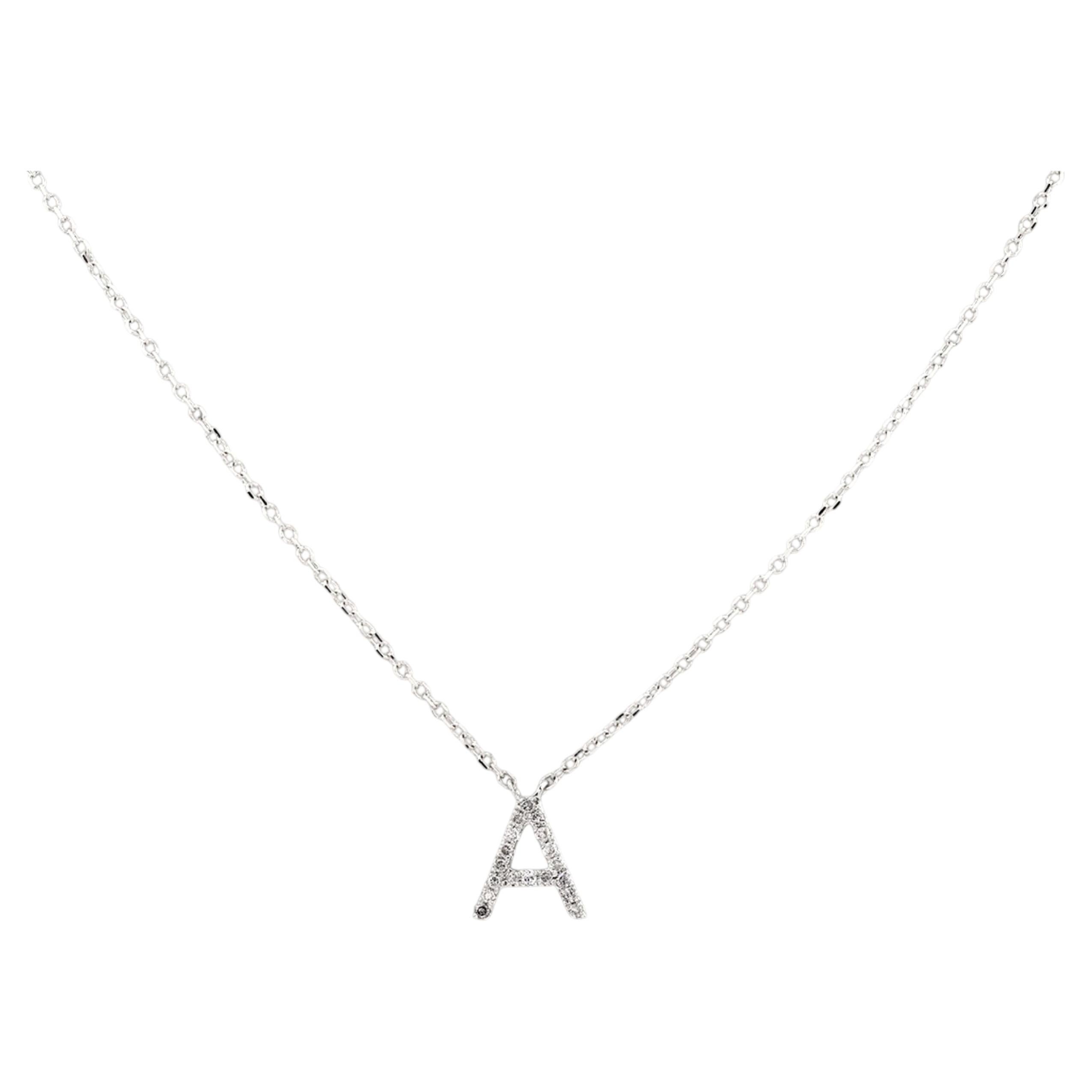 14K White Gold Diamond Pave Initial "A" Pendant Necklace