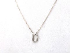 14K White Gold Diamond Pave Initial "D" Pendant Necklace