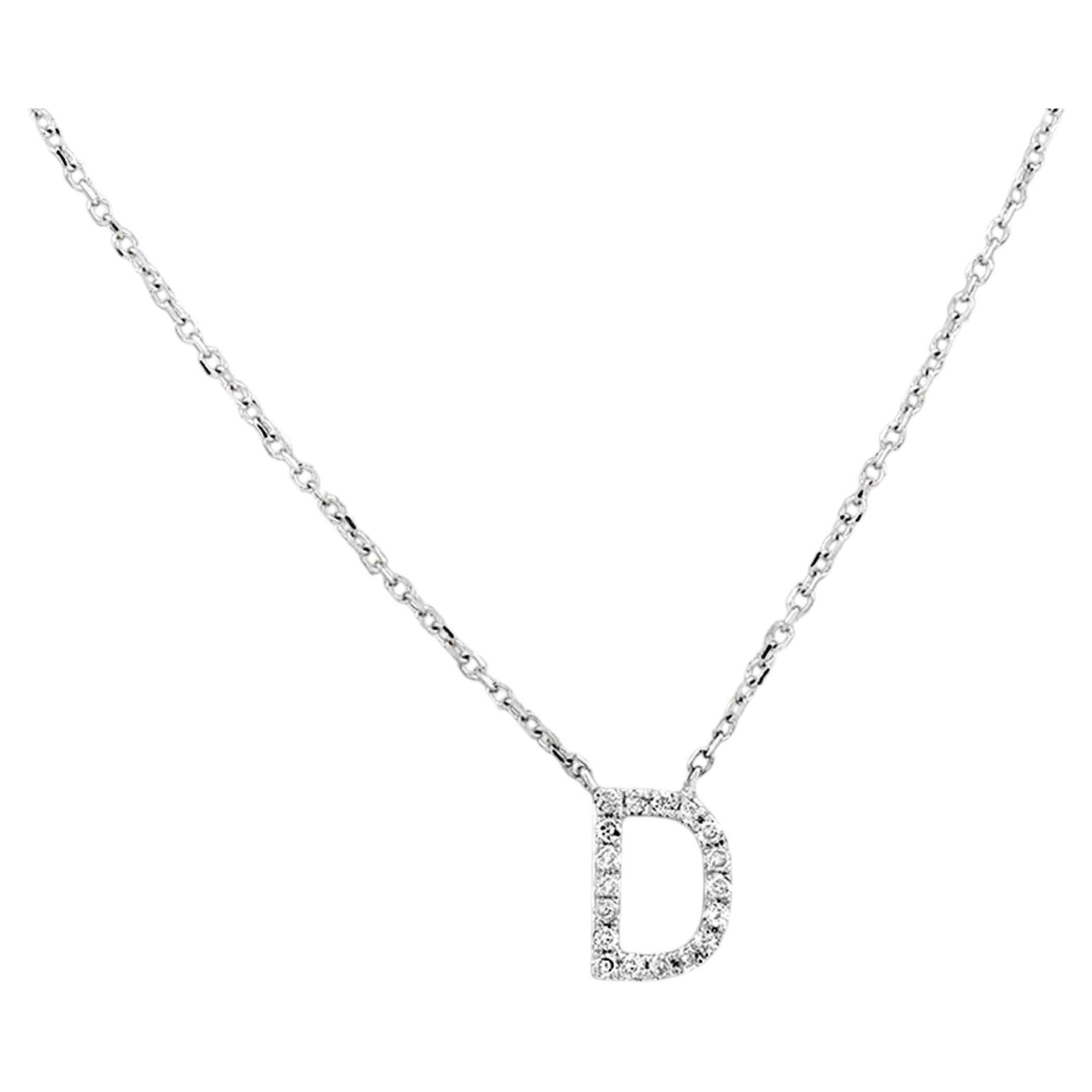 14K White Gold Diamond Pave Initial "D" Pendant Necklace