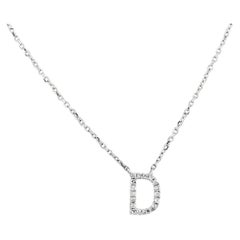 14K White Gold Diamond Pave Initial "D" Pendant Necklace