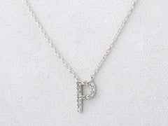 14K White Gold Diamond Pave Initial "P" Pendant Necklace