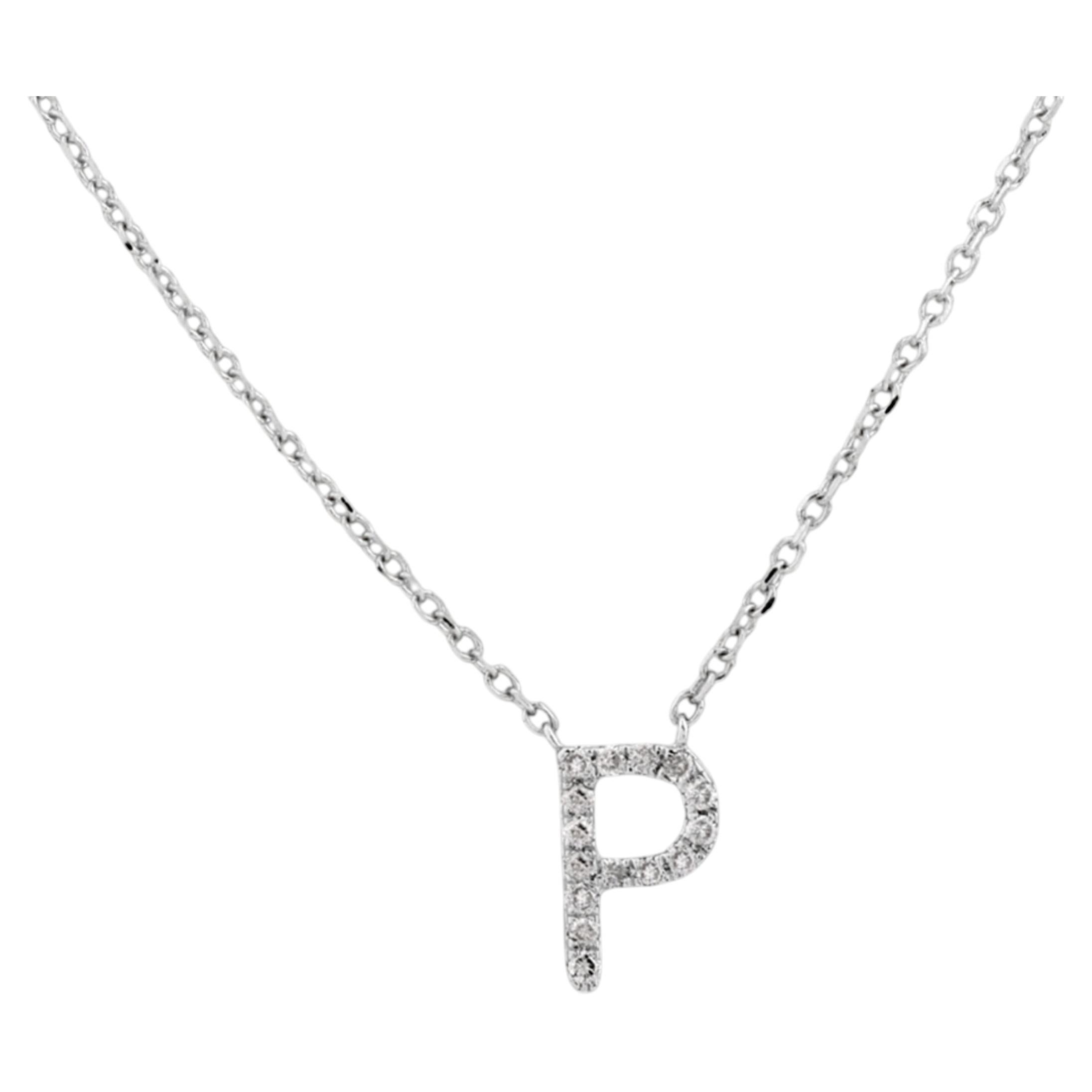 14K White Gold Diamond Pave Initial "P" Pendant Necklace