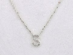 14K White Gold Diamond Pave Initial "S" Gold Pendant Necklace