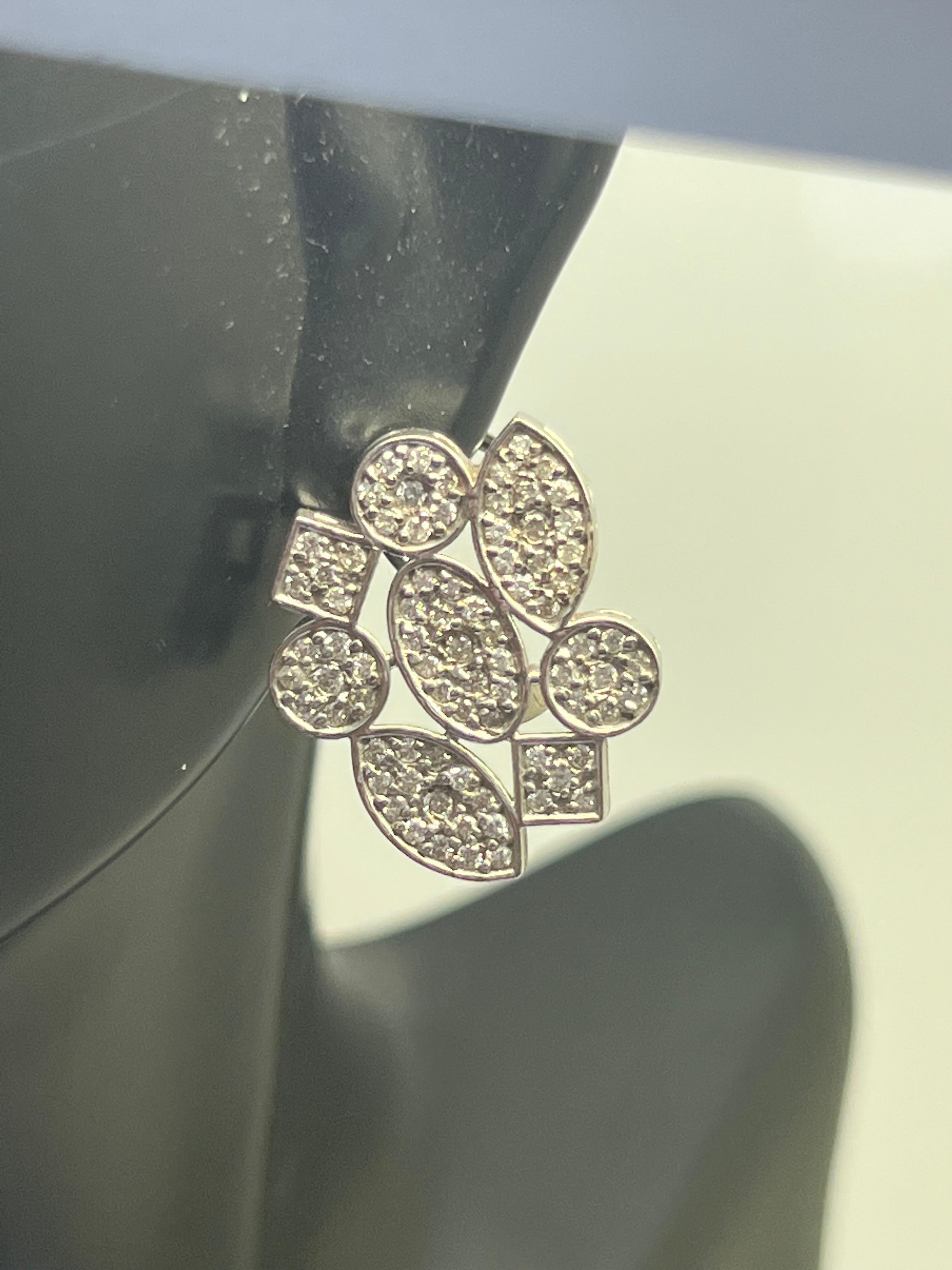 Round Cut 14k White Gold Diamond Pave Leaver Back Flower Earrings For Sale