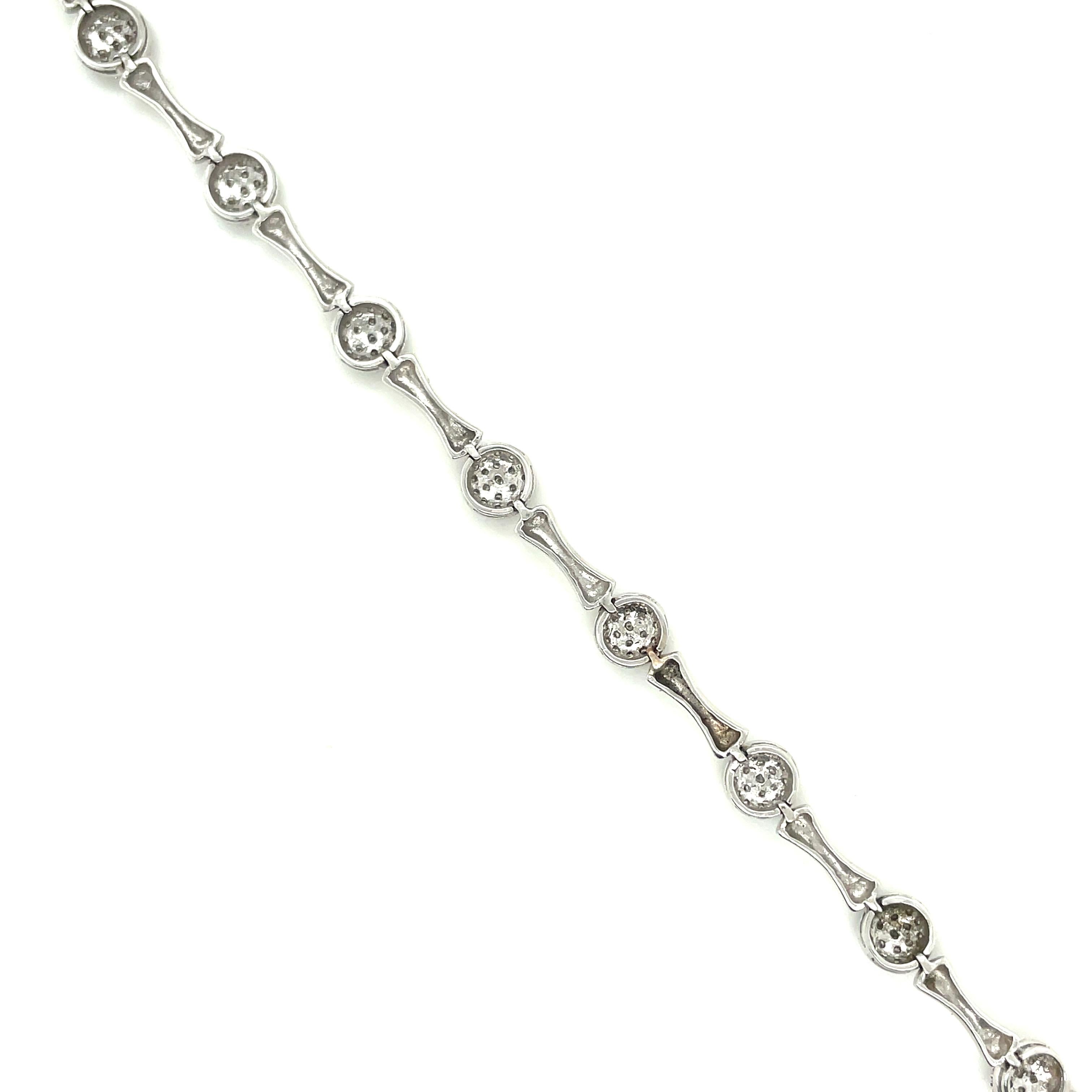 Round Cut 14K White Gold Diamond Pave Link Bracelet For Sale