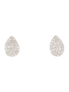 14K White Gold Diamond Pave Pear Shape Stud Earrings for Her