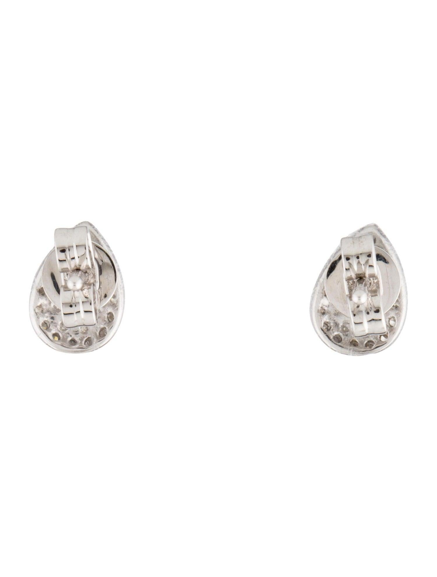 Baguette Cut 14K White Gold Diamond Pave Pear Shape Stud Earrings for Her For Sale
